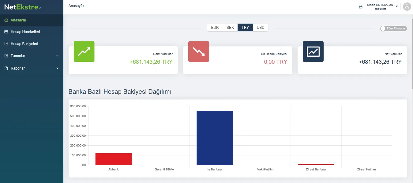 Netekstre account transaction dashboard