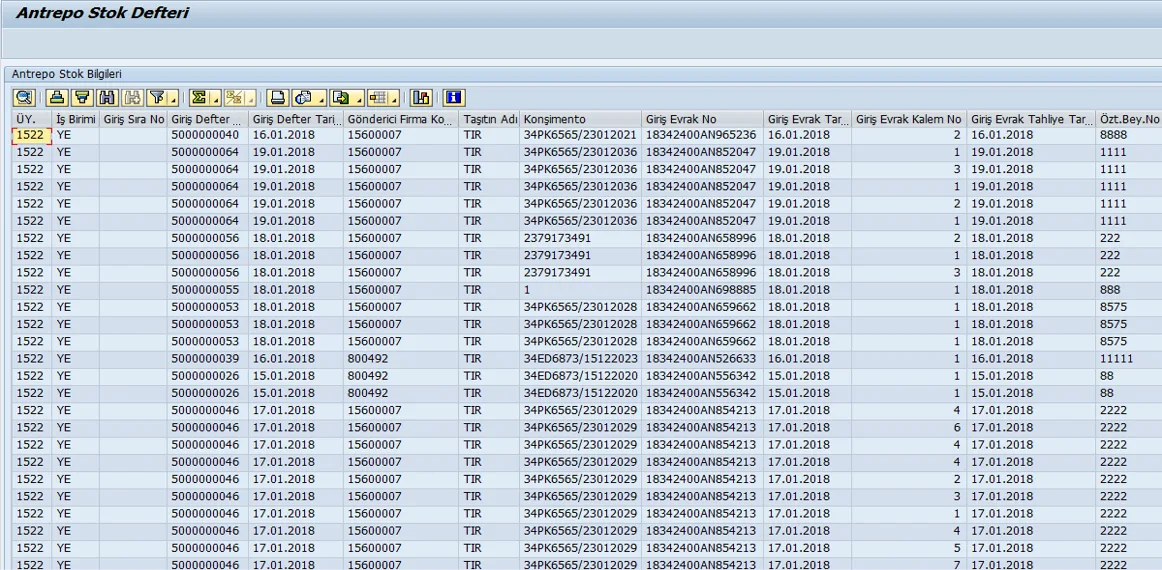 Bonded warehouse stock ledger