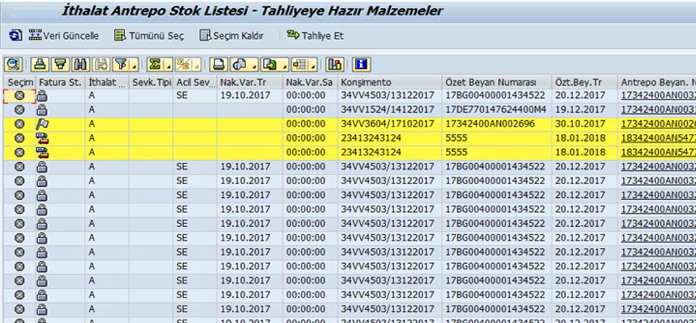 Antrepo Stok Listesi Ekranı