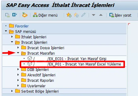 SAP İhracat Yönetimi Excel Masraf Girişi